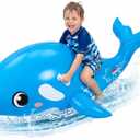 HyDren 79" Giant Inflatable Whale Pool Float Realistic Sea Animal Ride-On Toy with Handles for Kids Adults, Blow up Summer Gift Supplies, Beach Swimming Pool Party Decor
