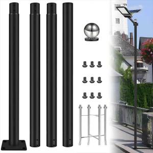 13FT Outdoor Solar Street Light Pole, Heavy Duty Galvanized Steel Lamp Post with Rebar Base, Waterproof for Backyard, Parking Lot, Walkway, Patio, Garden