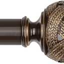 Bronze Curtain Rod 32 to 58 Inches (2.6 to 4.8 ft), USFOOK 7/8 Inch Telescoping Splicing Curtain Rods for Windows 20 to 53 Inch, Drapery Rods with Leaf Finials