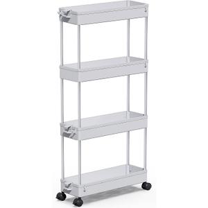 SPACEKEEPER Slim Rolling Storage Cart 4 Tier Bathroom Organizer Mobile Shelving Unit Storage Rolling Utility Cart Tower Rack for Kitchen Bathroom Laundry Narrow Places, Gray