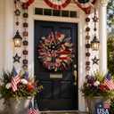 4th of July Front Door Wreath, USA 250th Anniversary Flag Wreath, 40cm (15.75in) Large Patriotic Door Hanging Decor for Independence Day & Patriotic Holiday Home Decoration