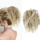 KETHBE Messy Bun Hair Piece,Synthetic Tousled updo Short Ponytail Faux Hair Scrunchie with Elastic Rubber Band Fake Hair Bun for Women (Pale Golden Blonde Mix Blonde)