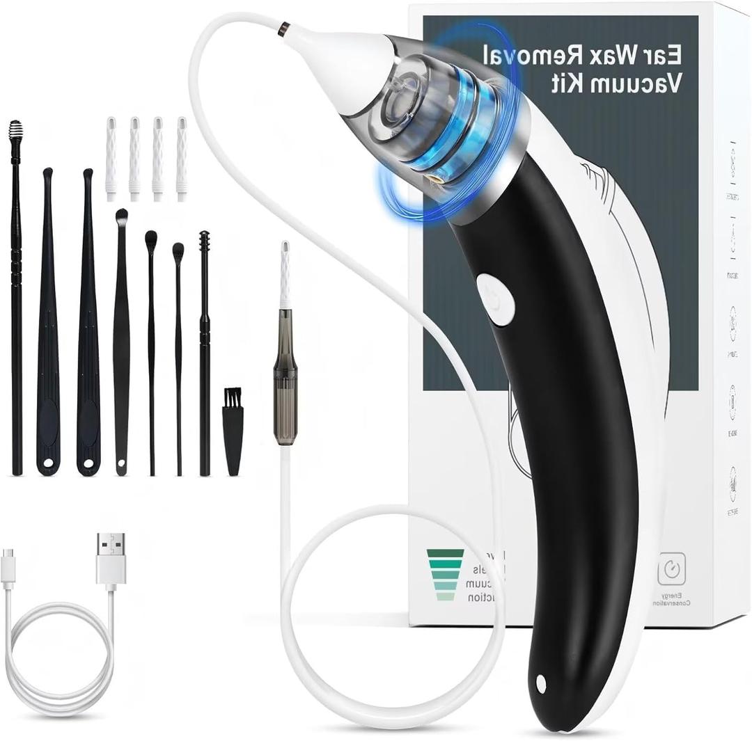 Ear Vacuum Ear Wax Removal Kit with 5 Levels Strong Suction, USB Rechargeable Reusable Electric s
