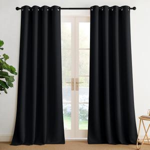 NICETOWN 95 Inch Blackout Curtains, Grommet 2 Panels Thermal Insulated Black Room Darkening Drapes, Extra Long Window Curtains for Bedroom Living Room