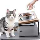 Upgraded Elevated Cat Bowls with Food Mat,15Tilted Stand Anti Vomiting Raised Cat Dishes for Food and Water,2 Stainless Steel Bowls for Cats and Puppy