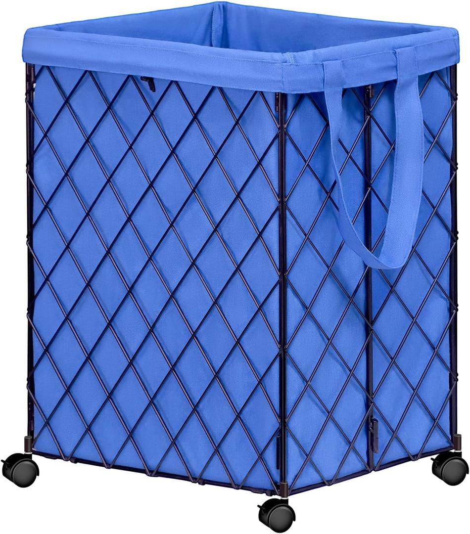 Laundry Hamper on Wheels-93L Basket Large Laundry Collapsible With Removable Liner,Rolling Metal Wire Basket-Sturdy Laundry Bag for Dirty Clothes Organization Closet Bathroom Living Room