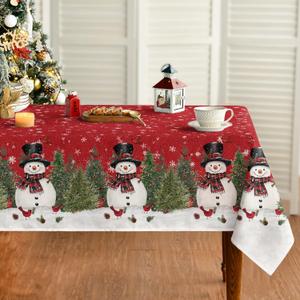 Horaldaily Christmas Tablecloth 6084 Inch Rectangular, Winter Snowman Trees Red Washable Seasonal Table Cover for Party Picnic Dinner Decor