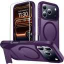 10 x MOZOTER for iPhone 17 Pro Case with Kickstand,[Compatible with MagSafe] [12FT Military Grade Protection] Slim Translucent Matte Shockproof Phone Case,6.3",Purple
