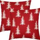 Christmas Tree Red Pillow Covers Set of 2 Xmas Trees Geometric Square Throw Pillows For Couch Winter Holiday Pillow Cases Rustic Farmhouse Christmas Decor For Home Sofa Porch Bed Outdoor 18x18 Inch