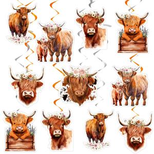 Libima 24 Pieces Highland Cow Hanging Swirl Western Highland Cow Party Decorations for Baby Shower Birthday Ceiling Hanging Decor for Farm Animal Party Supplies