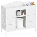 Yetom Changing Table, 6-Drawer Baby Dresser with Changing Table top, Waterproof Diaper Changing Station & Pad, 2 Height-Adjustable Open Storage Shelves, Mobile Nursery Organizer, White