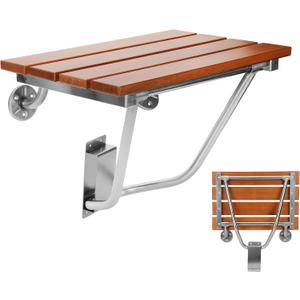 Folding Shower Seat Wall Mounted, Foldable Shower Bench for Small Spaces, 400lb Capacity, 17" (Teak Wood)
