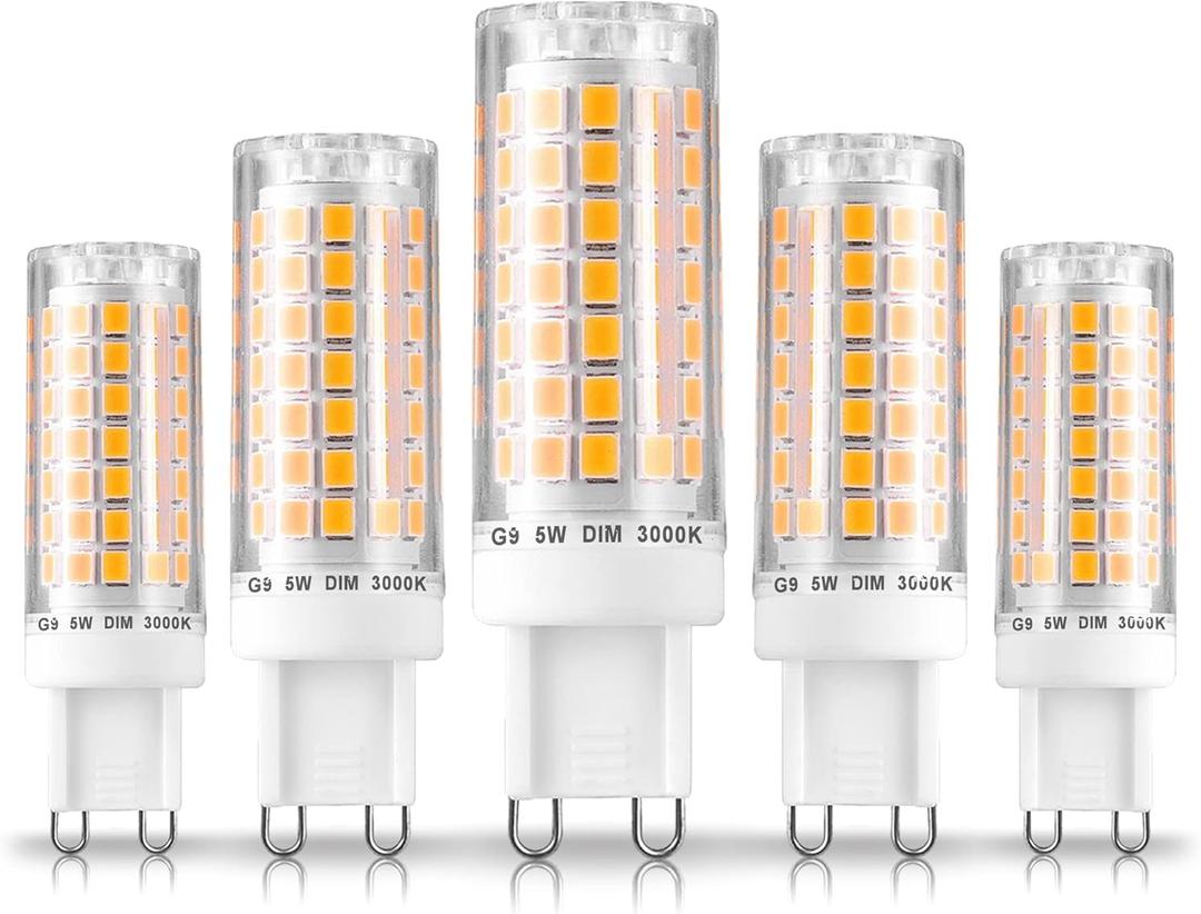 Dimmable G9 Led Bulbs 5W Replace 40W 50W 60W Halogen Bulbs,3000K Warm White,AC120V No Flicker Dimmable G9 T4 Led Corn Bulbs for Pendant Ceiling Chandelier Wall Lighting,600 lm,5Pack