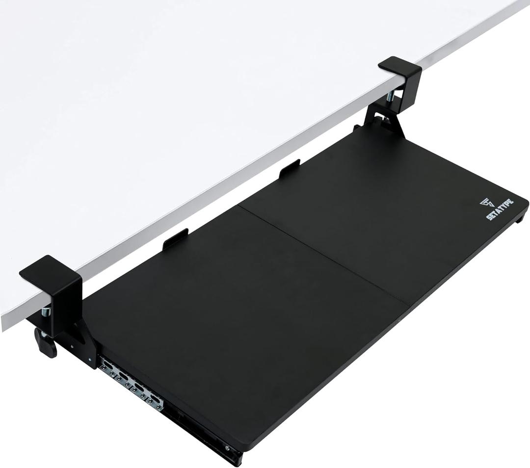 Keyboard Tray Under Desk Slide Out | MDF Board Platform with Iron Rail | Ergonomic Pull-Out Drawer with Clamp Mount | Space Saving Keyboard Shelf Attachment for Home Office Desk