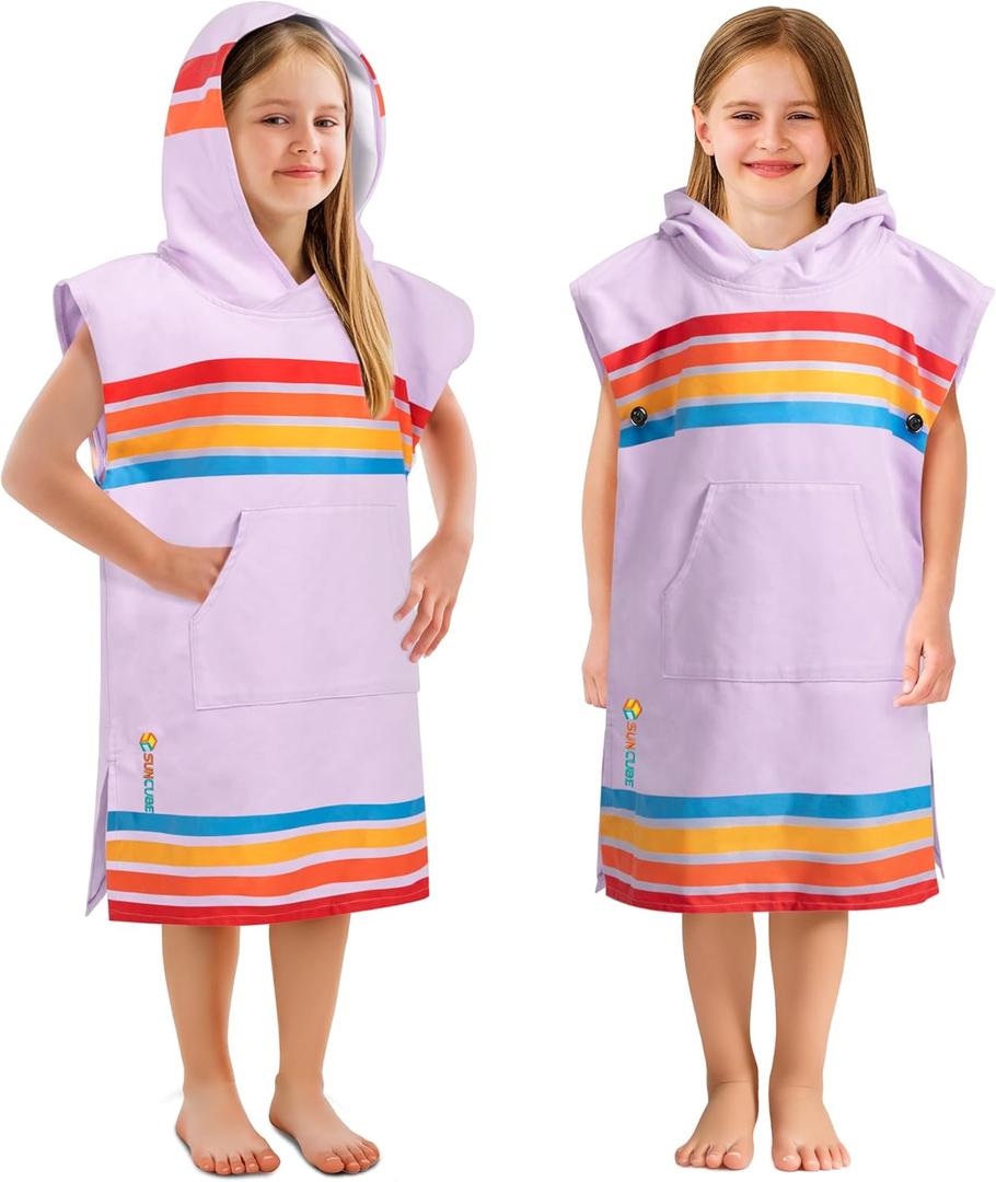 SUN CUBE Kids Towel Changing Swim Robe Surf Poncho, Quick Dry Microfiber Hooded Wearable Blanket for Boys Girls 3-7 Years, Sunset Purple