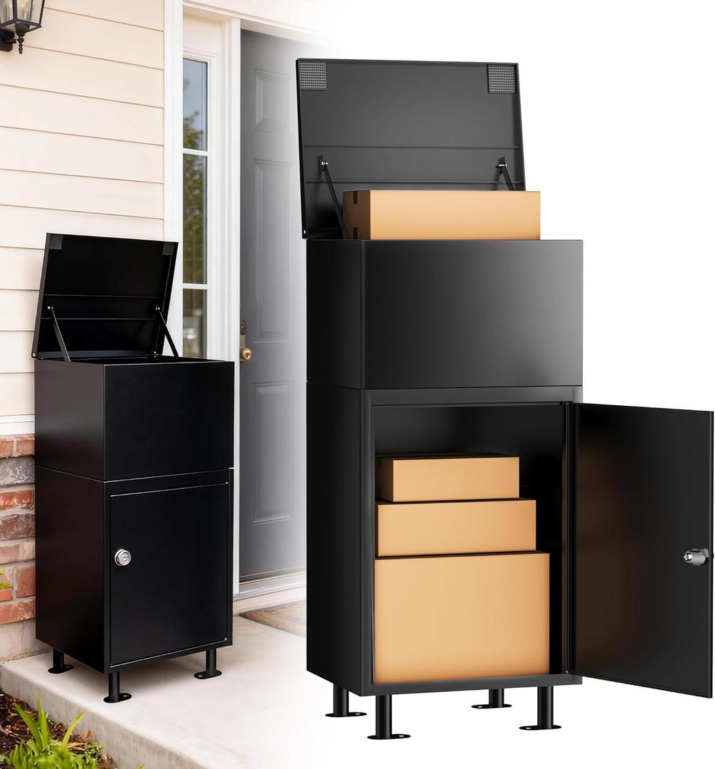 Parcel Drop Boxes for Outside, Extra Large Package Delivery Boxes with Secure Storage, Anti-Theft Galvanized Steel, Waterproof Package Delivery Box for Outdoor Porch with Password Lock (Black)