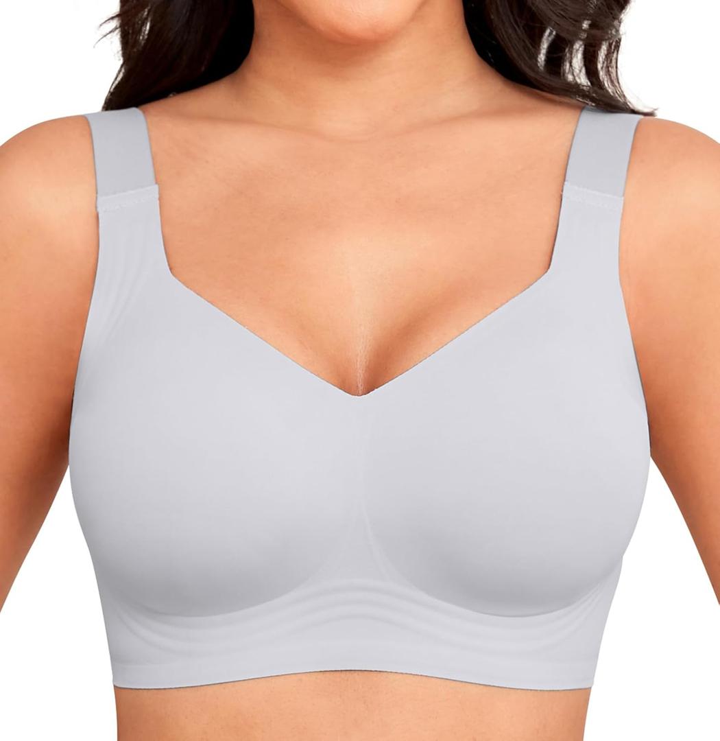 Women Wirefree Bras for Women Full Coverage No Underwire Everyday Bras Comfortable Wireless Padded Bras (X-Large, Grey)