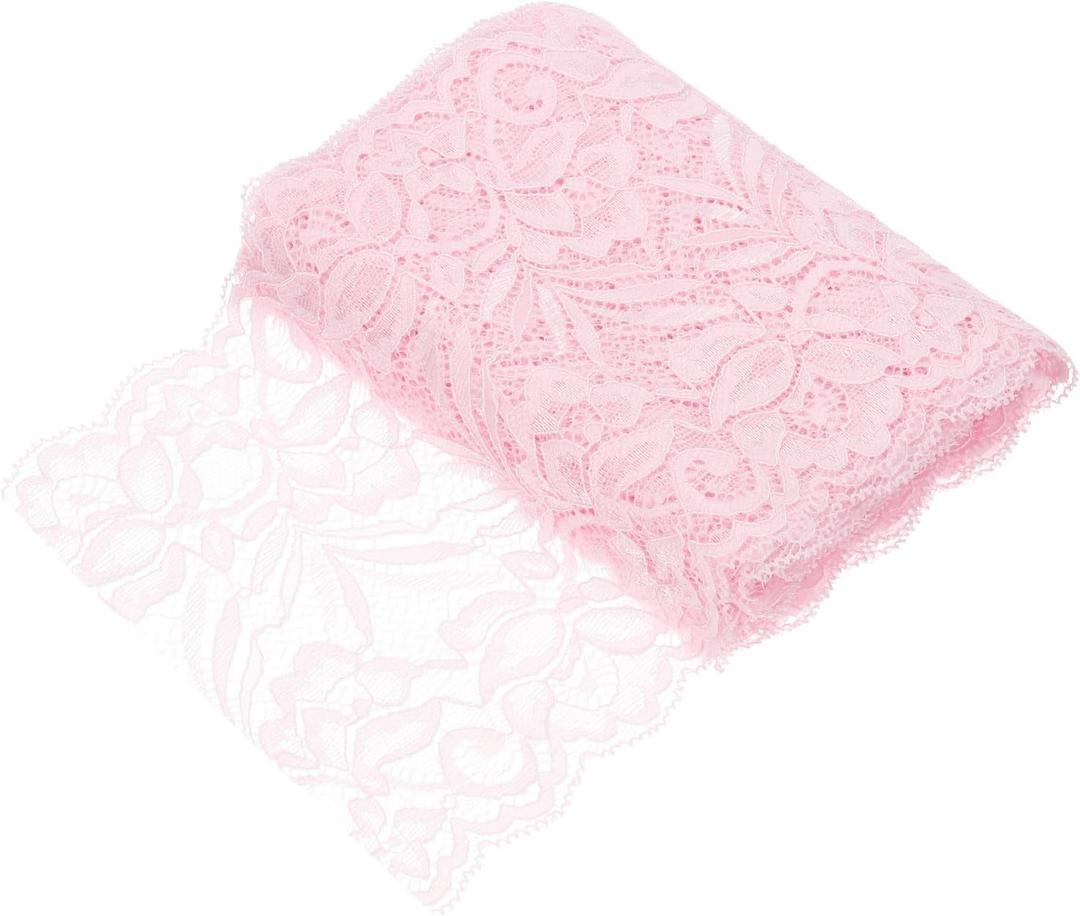 MECCANIXITY 6 Inch Wide 5 Yard Lace Ribbon Floral Pattern Pink Lace Trim Ribbon for Sewing Making,and DIY Crafts,Gift Wrapping,Wedding Decor