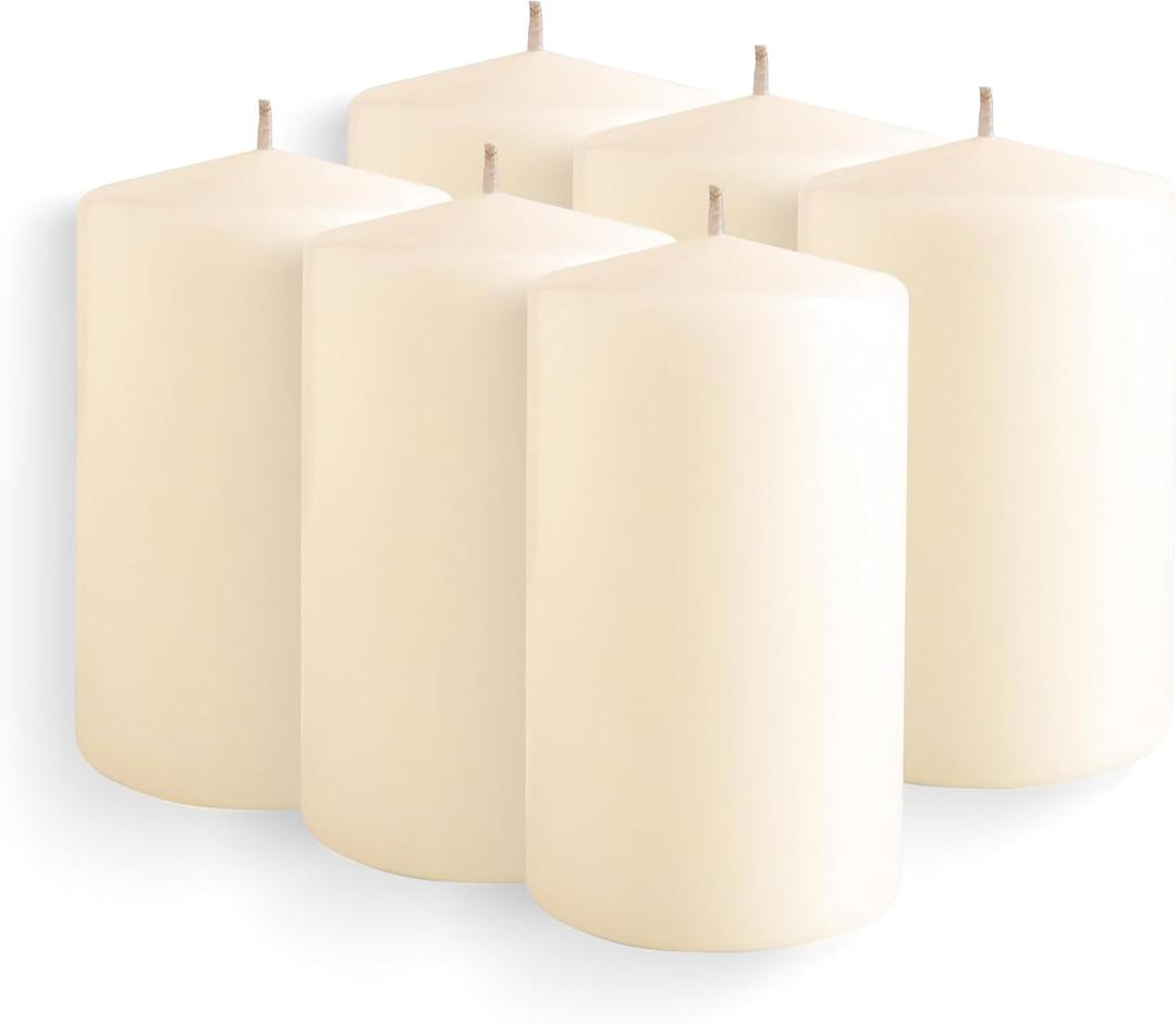 Simply Soson Ivory Pillar Candles - Set of 6, 2.5x4 Inch, Emergency & Tall, Unscented Wax Candles