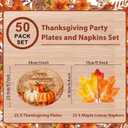 50 PCS Thanksgiving Paper Plates Large 9" X 11" Woodgrain Pumpkins Oval Plates Maple Leaf Napkins Disposable Autumn Dinnerware for Harvest Thanksgiving Party Decorations
