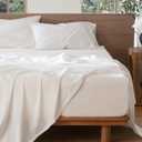 MooMee Bedding Sheet Set 100% Washed Cotton Linen Like Textured Breathable Durable Soft Comfy (Solid Off White, Queen)