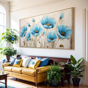 Wall Art Modern Artwork Canvas Painting Blue flowers Trees Wall Decor for Living Room Bedroom Dining Room Home Office Decor 20"x40"(50CMx100CM) with Framed
