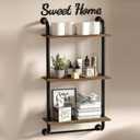 Bathroom Shelves Wall Mounted, 3-Tier Rustic Wood Wall Shelf, 17.3 inch Industrial Pipe Floating Shelf for Bathroom, Kitchen, Bedroom, Living Room, Brown
