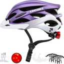 KINGBIKE Bike Helmet for Adult Men Women Youth Road Commute Mountain Cycling Helmets with USB Rechargeable Light Replaceable Padding and Visors Lightweight 20.4-23.6in (Medium, Purple White)