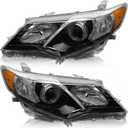 AS for 2012 2013 2014 Toyota Camry L/Se/Le/Xle/Hybrid Headlights Assembly Replacement Black Housing Amber Reflector Clear Lens Driver and Passenger Side