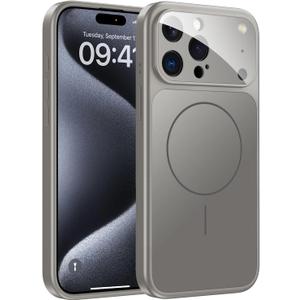 TOBOVON for iPhone 15 Pro Case with Camera Lens Protector, Compatible with MagSafe, Slim Matte Magnetic Shockproof Phone Cover for iPhone15 Pro, Titanium Gray