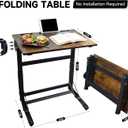 No Assembly Folding TV Tray Table C-Shaped Couch End Table with Cup Holder & Device Slots, Extra Wide Portable Laptop Desk for Eating, Working, Bed, Sofa, Rustic Wood