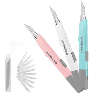 WORKPRO Premium Utility Knife Retractable Snap-off blade, Gift for Men/Women Heavy Duty Box Cutter Set, Razor Knife Exacto Craft Knives, with 10 Extra 9mm Blades, Pack of 3