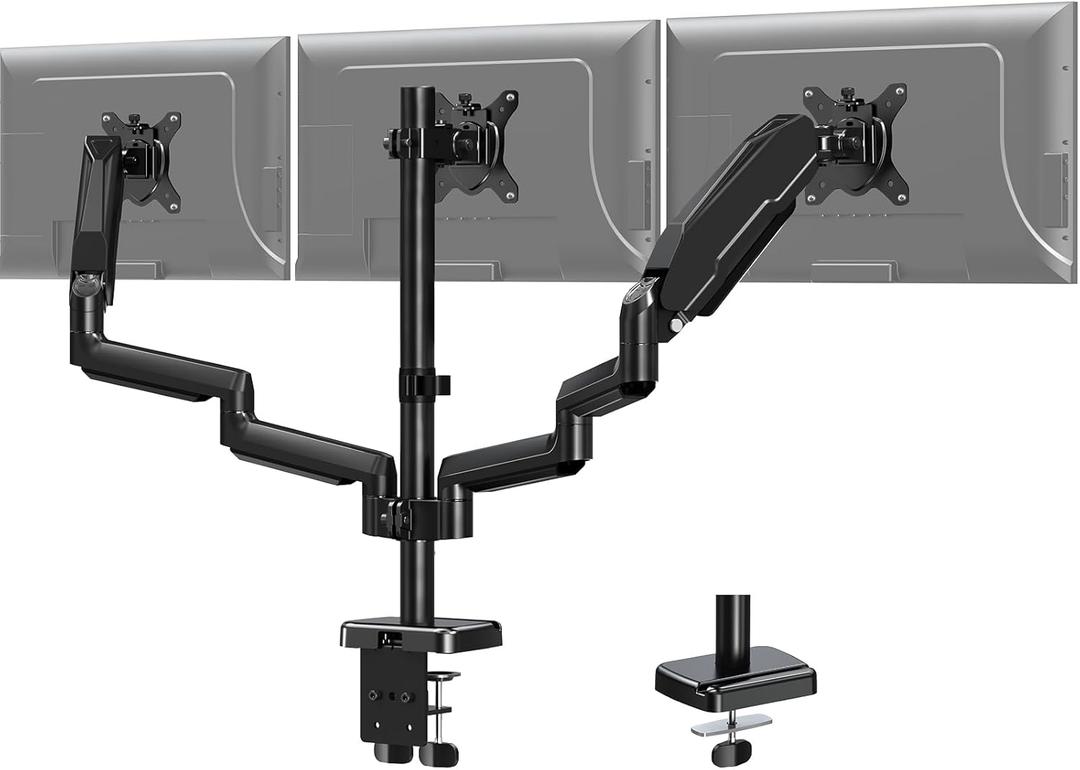 MOUNT PRO Triple Monitor Mount for 13-27 inch Screens, 3 Monitor Desk Mount, Height Adjustable Triple Display Stand, Full Motion Three Computer Arm Hold up to 17.6lbs Each, VESA 75x75, 100x100