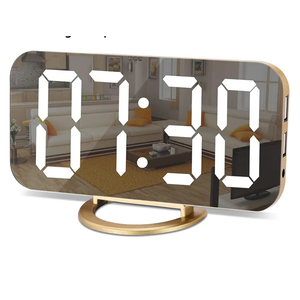 SZELAM Digital Alarm Clock,LED and Mirror Desk Clock Large Display,with Dual USB Charger Ports,3 Levels Brightness,12/24H,Modern Electronic Clock for Bedroom Home Living Room Office - Gold