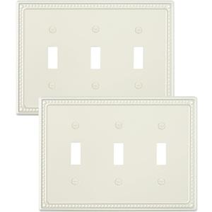 2-Pack Triple Toggle Light Switch Cover Plate, Pearls Decorative Switch Plate Covers, Light Almond 3 Gang Metal Wall Plate, Corrosion Resistant