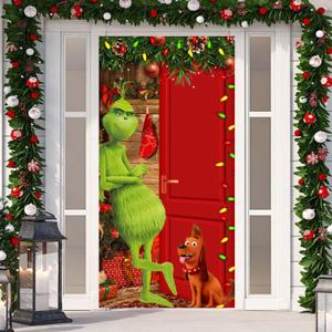 OUDE HOWER Cute Christmas Door Cover Christmas Door Decorations Christmas Front Door Decorations Funny Christmas Background Holidays Hanging Door Banner for Christmas Winter Decorations