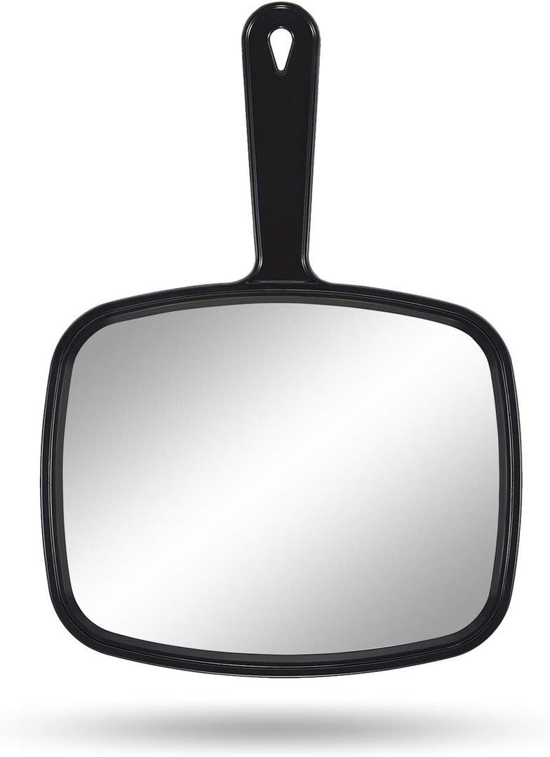 PROTECLE Hand Mirror, 10.3" L x 7.4" W Salon Barber Hairdressing Handheld Mirror with Handle, Square Black