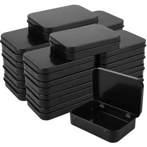 QTLCOHD 50 Pack Metal Rectangular Empty Hinged Tins Black Mini Tin Boxes Containers 3 Ounce Small Tins with Lids for Storage Drawing Pin Candies Jewelry Crafts