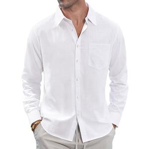 J.VER Men's Long Sleeve Cotton Linen Button Down Shirts Casual Beach Wedding Shirt with Pocket White Small