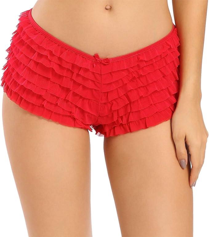 SHARICCA Womens Sexy Mesh Ruffle Panties Booty Boy Shorts Underwear L/XL