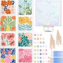 RoundFunny 8 Set Paint by Numbers Kit for Adults with 8x8 Inch Mini Simple Painting Canvas Wooden Frame Easel Acrylic Paints Brushes Funny Numbers Drawing Kit for Gift Home Wall Decor(Simple Blossom)