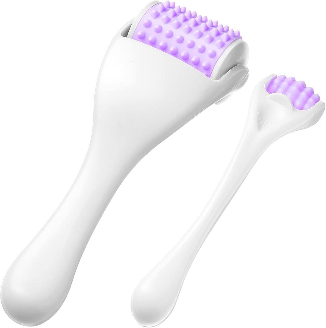 Tondiamo 2 Pcs Muscle Roller Gifts Stick Fascia Body Cellulite Face Muscle Massage Roller Manual Massage Tools for Relief Neck Arm Back Leg Body Deep Release(Purple,Silicone)