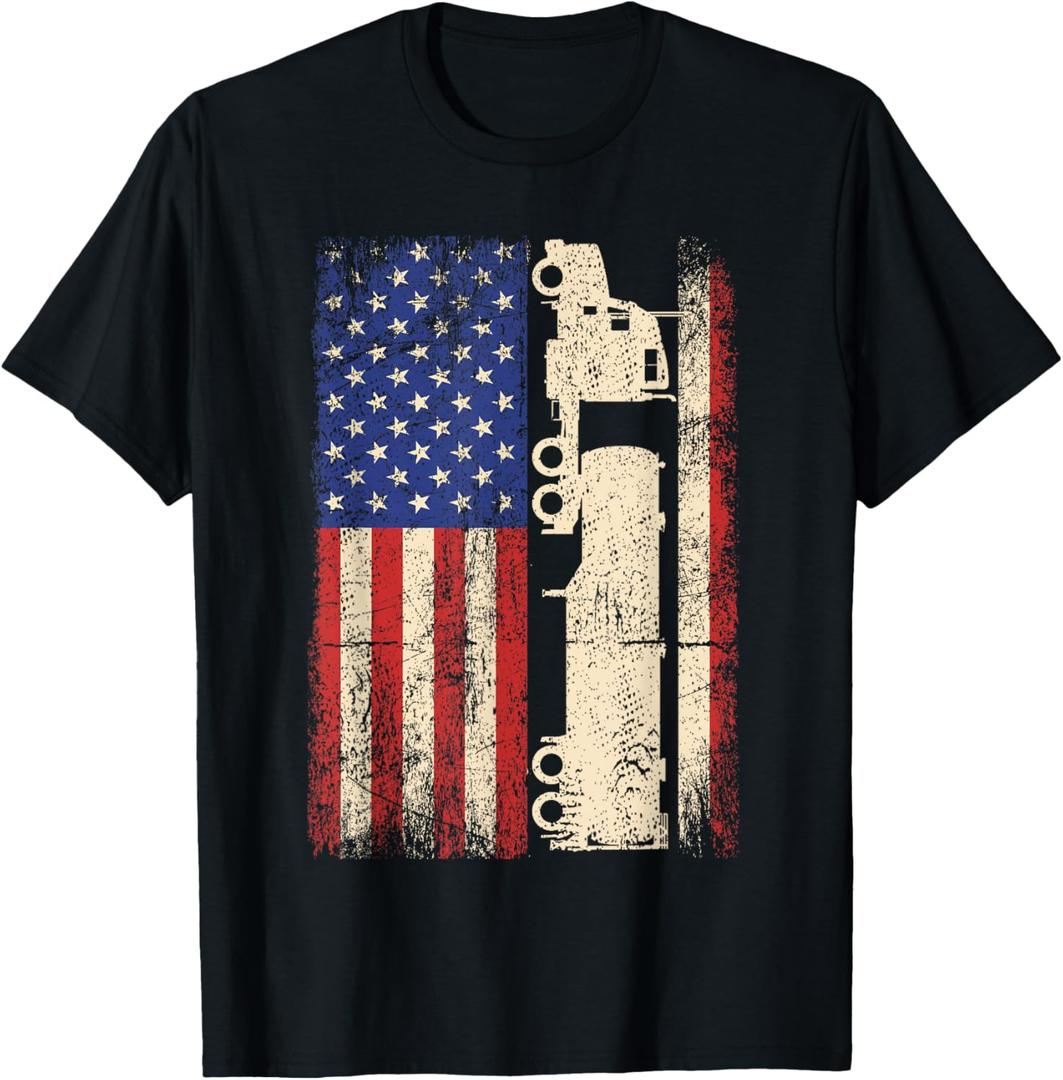Truck Driver USA American Flag Patriotic Trucker Men T-Shirt, S
