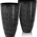 2 Pcs Pack 21 Inches Plastic Resin Tall Tapered Planter Pots Large Round Planter Flower Pot with Drainage Holes for Indoor Outdoor Deck Porch Garden Home Patio Front Door (Black, L)