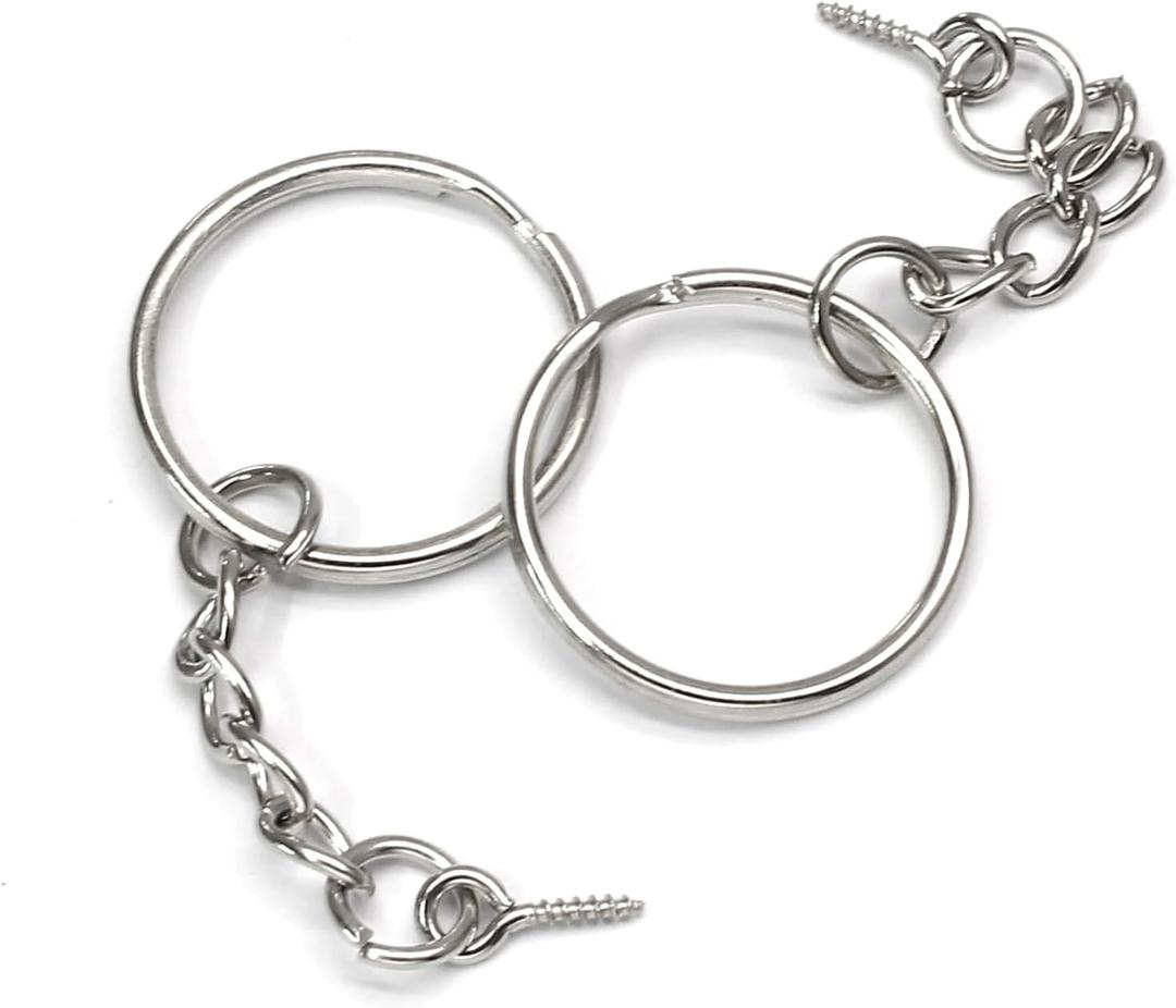 100Pcs 1 Inch Key Ring Bulk 25mm Keychains Set with Chain and Open Jump Rings, Key Chain Rings Assorted for Jewelry Making, DIY Crafts, Car Keys