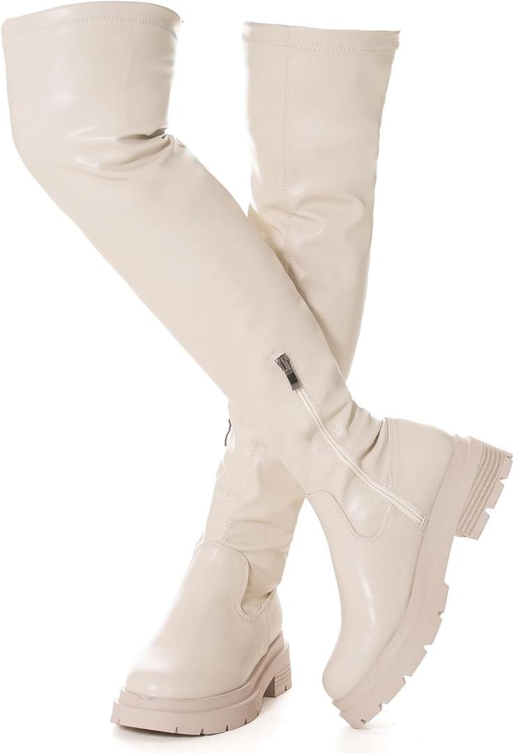 N.N.G Women Over the Knee Boots Low Heel Winter Block Suede Thigh High Chunky OTK Long Comfort (7)