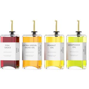 Kitchen Cooking Oil Dispenser Set, Olive Oil & Vinegar Bottles, Soy Sauce Dispenser - 4 Pieces, Gold, Elegant Book Design, Durable, Leak-Proof, Easy-Pour Spouts, Perfect for Kitchen, Dining Table
