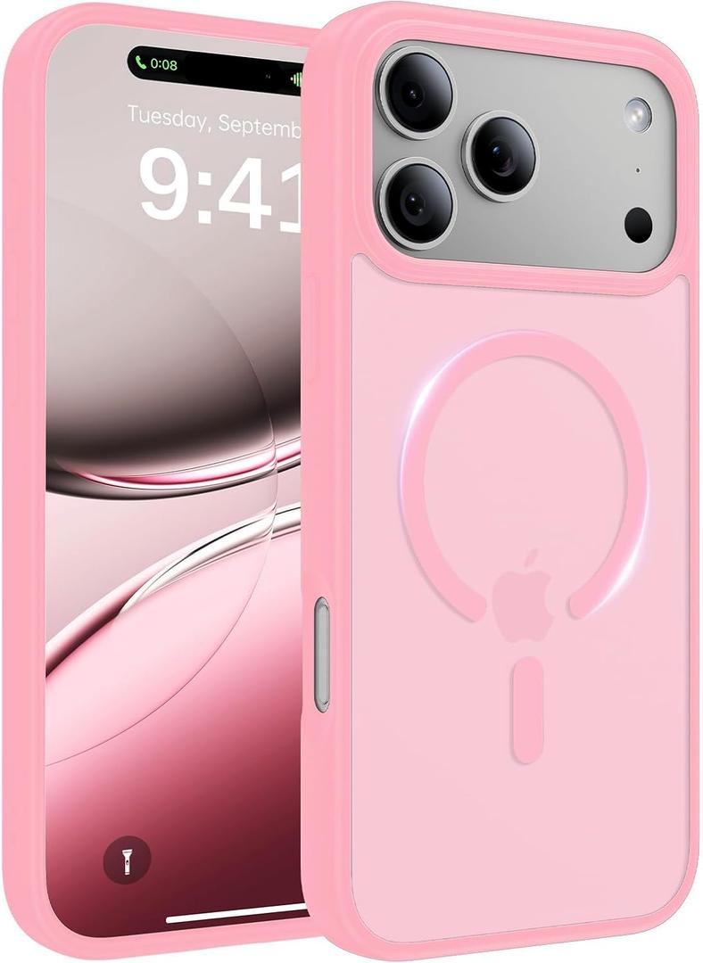 Magnetic for iPhone 17 Pro Max Case, [Anti-Slip] [Military-Grade Drop Protection] [Camera Protection] Skin-Friendly Slim Matte Shockproof Protective Case for iPhone 17 Pro Max, Pink