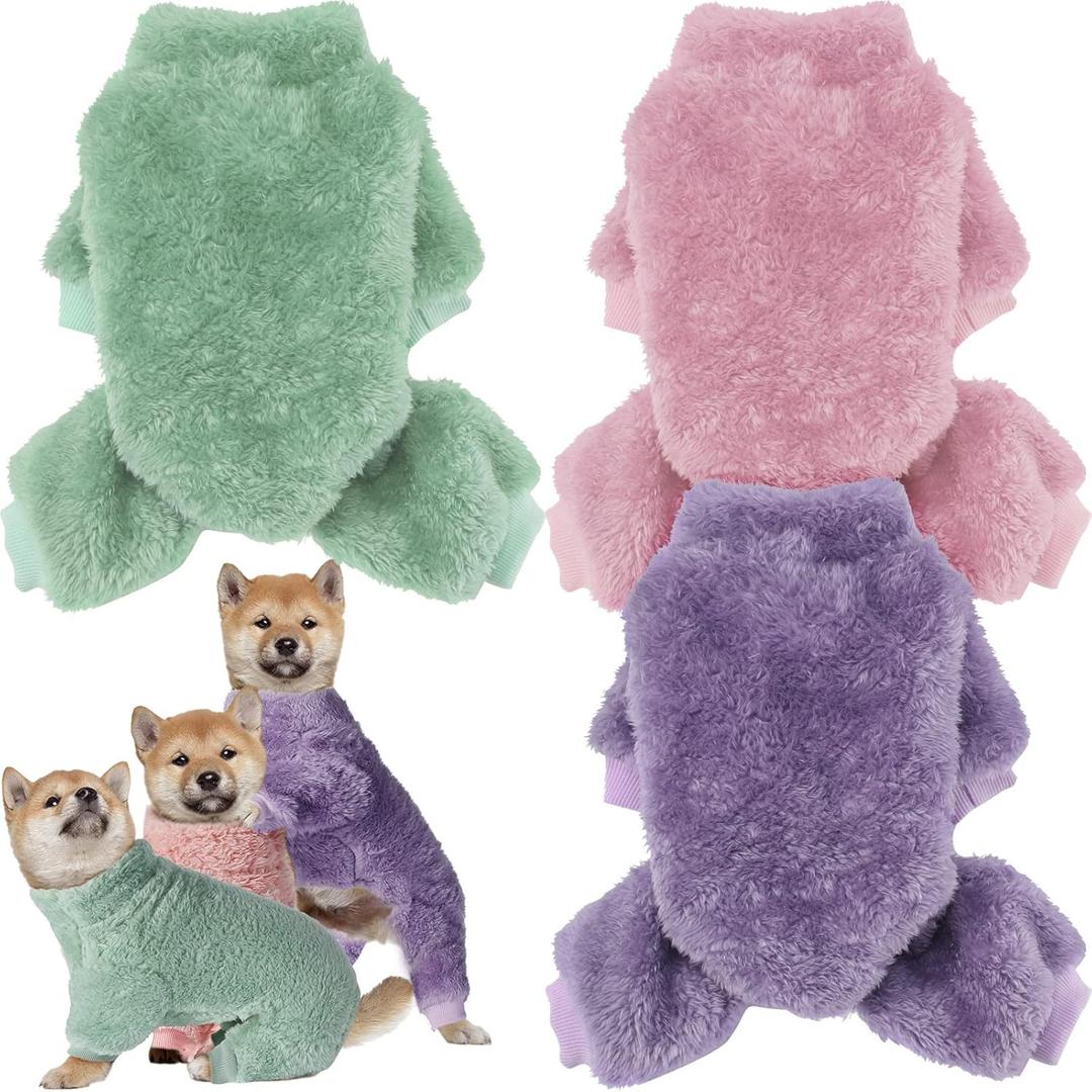 Reginary 3 Pieces Dog Pajamas Puppy Clothes Winter Coats Elastic Pajamas for Puppy Fluffy Jumpsuit Fleece Sweater for 4 Legs Dog Bodysuit(X-Small,Pink, Purple, Green)