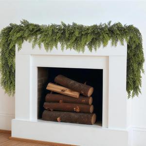1 Pack 6Ft Christmas Garland, Real Touch Cedar Garland, Artificial Cypress Garlands for Mantle Fireplace Table Door Wall Upstairs Indoor Outdoor Xmas Holiday Decorations